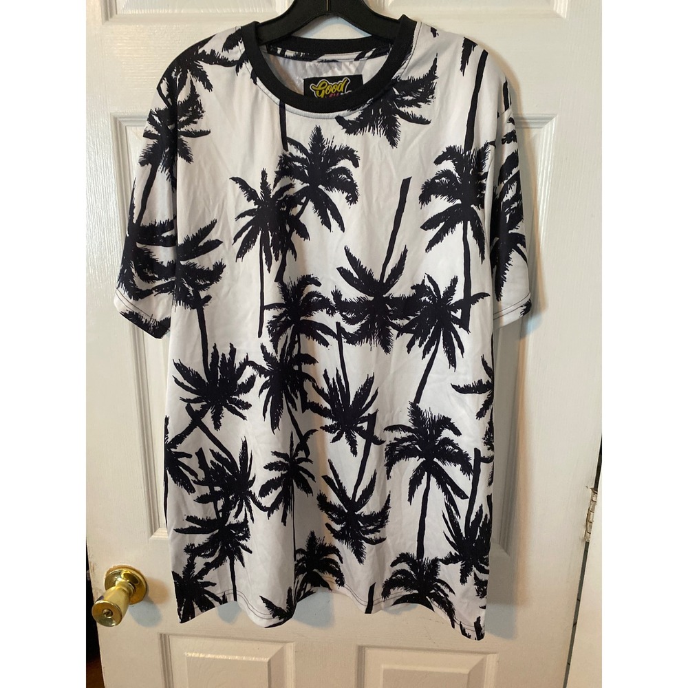 Good Vibes Drill Clothing Co Palm Tree Print T-Shirt Mens XL Black White Graphic
